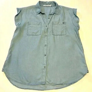 Calvin Klein Denim Button Up Women's Medium Sleeveless Summer Festival Boho Farm